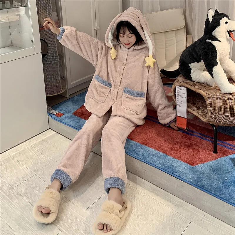 [ @elza_adisowna]"CUTE STAR RABBIT EARS HOODED" PAJAMA SET N111201