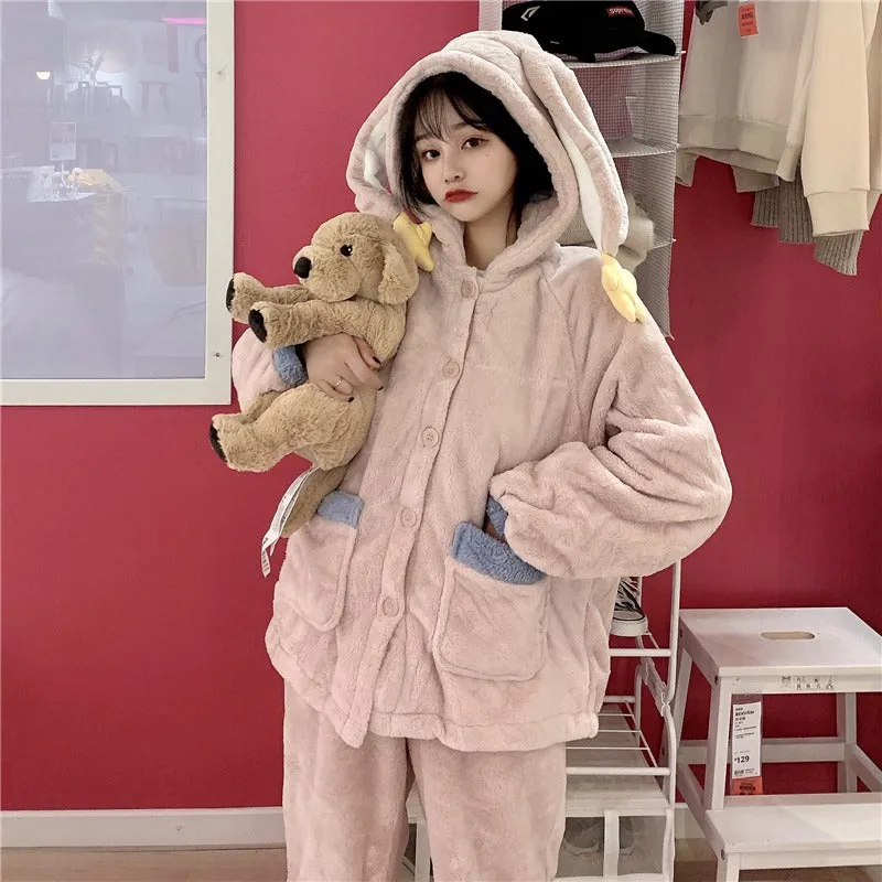 [ @elza_adisowna]"CUTE STAR RABBIT EARS HOODED" PAJAMA SET N111201