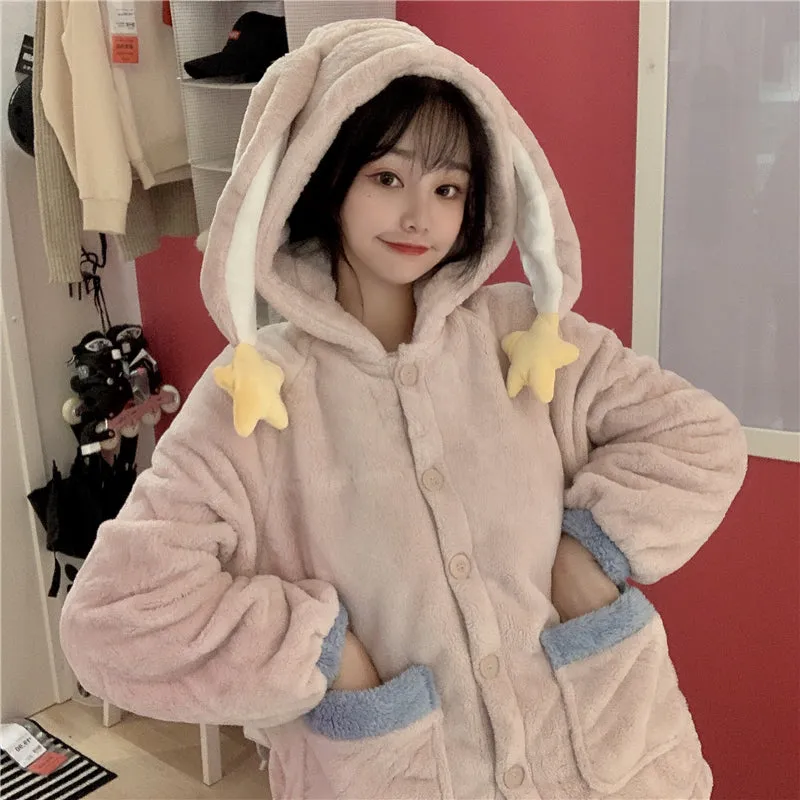 [ @elza_adisowna]"CUTE STAR RABBIT EARS HOODED" PAJAMA SET N111201