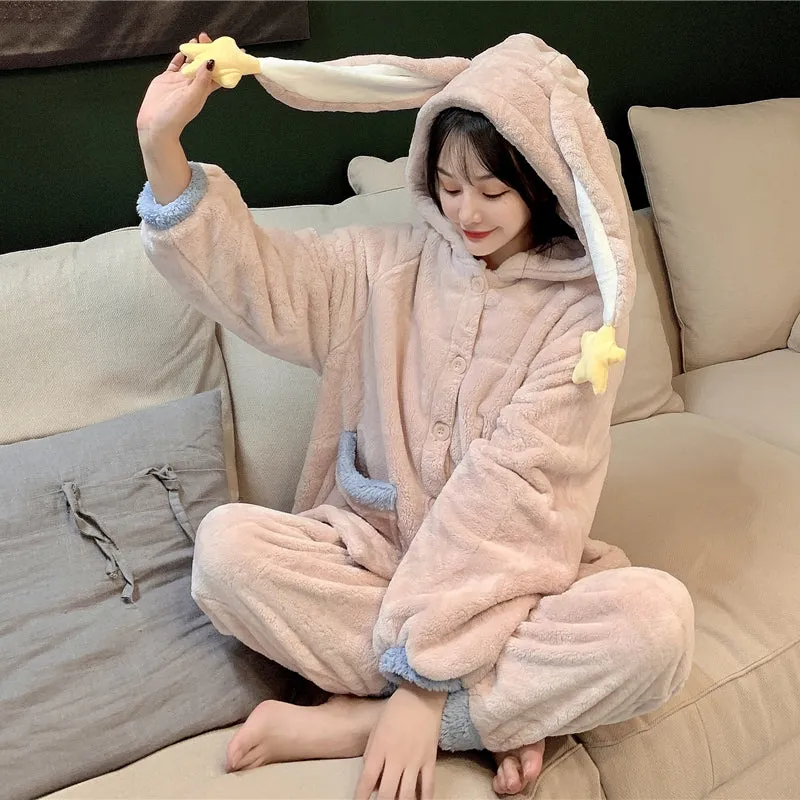[ @elza_adisowna]"CUTE STAR RABBIT EARS HOODED" PAJAMA SET N111201