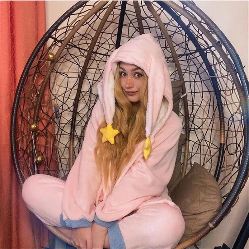 [ @elza_adisowna]"CUTE STAR RABBIT EARS HOODED" PAJAMA SET N111201