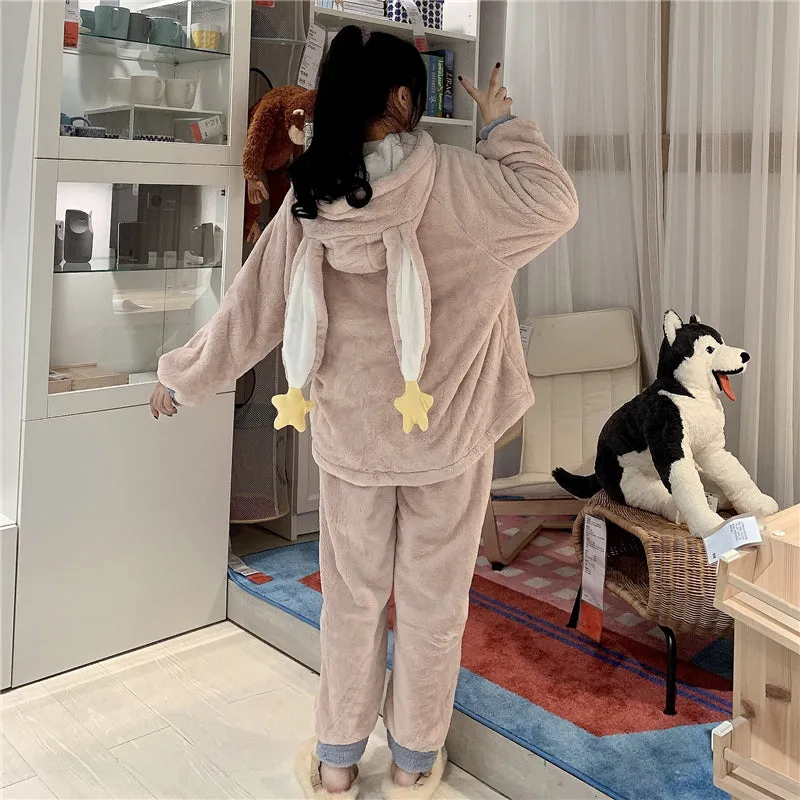 [ @elza_adisowna]"CUTE STAR RABBIT EARS HOODED" PAJAMA SET N111201