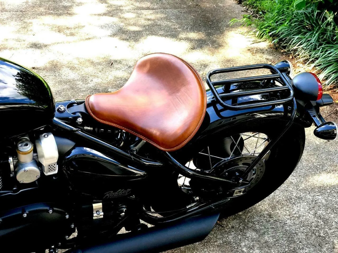 2017-2025 Triumph Bobber Seat Solo 15x14" Brown Leather Tractor With Leg Skirts