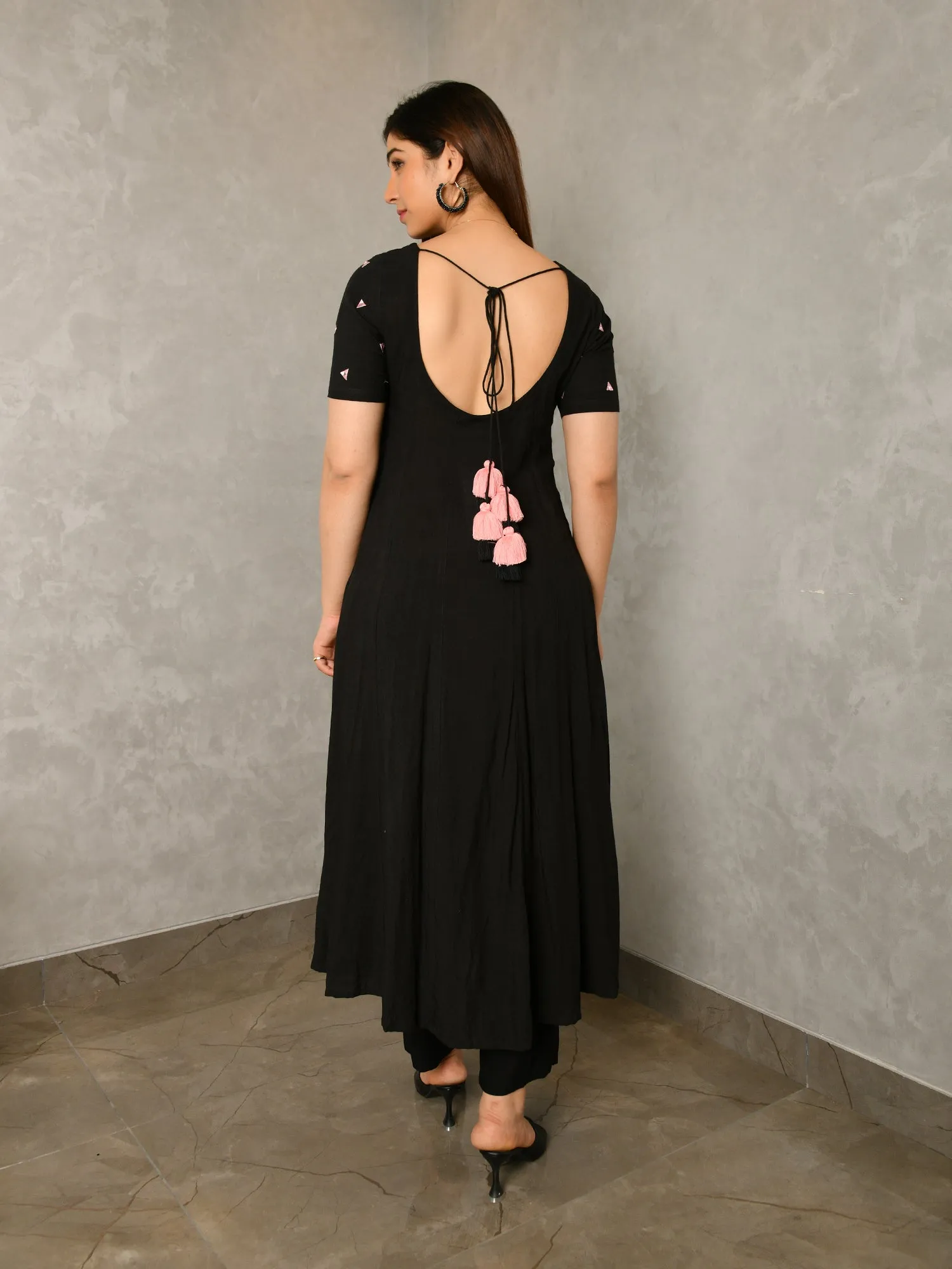 AAHELI SANDHYA SOLID-EMBROIDERED FLARED SUIT SET