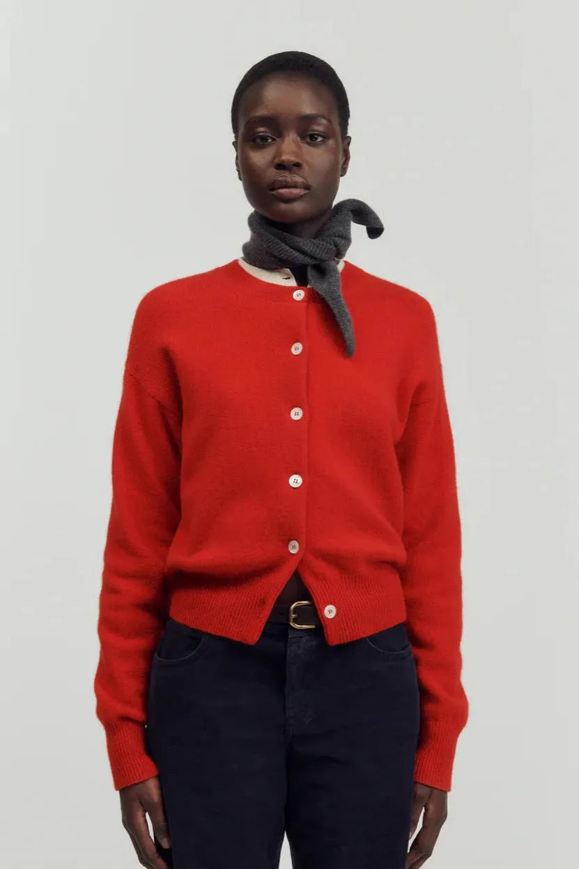 Ada Crewneck Cardigan, Poppy Red