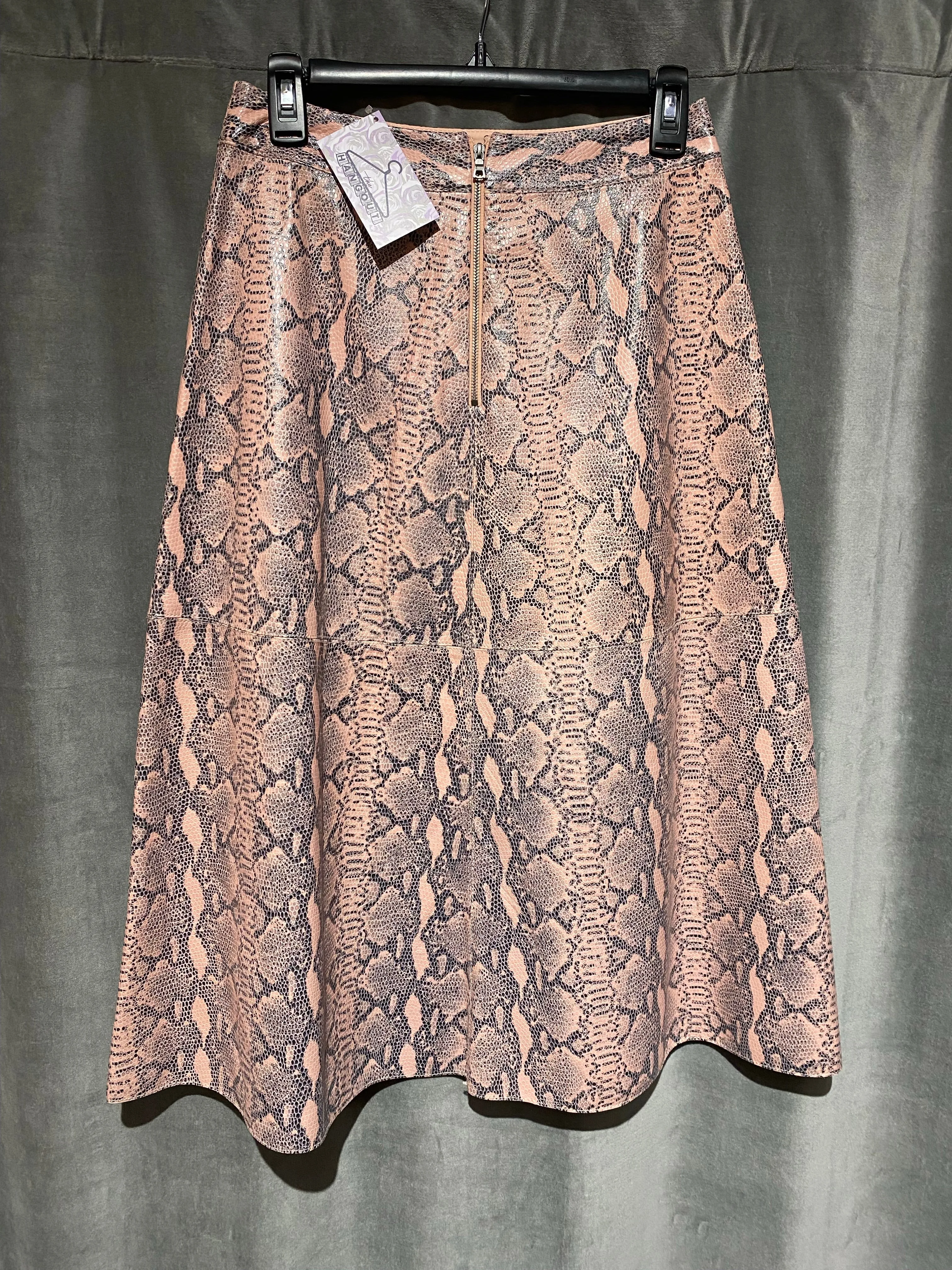 Alice and Olivia Pink Snakeskin Leather Skirt with Front Slit