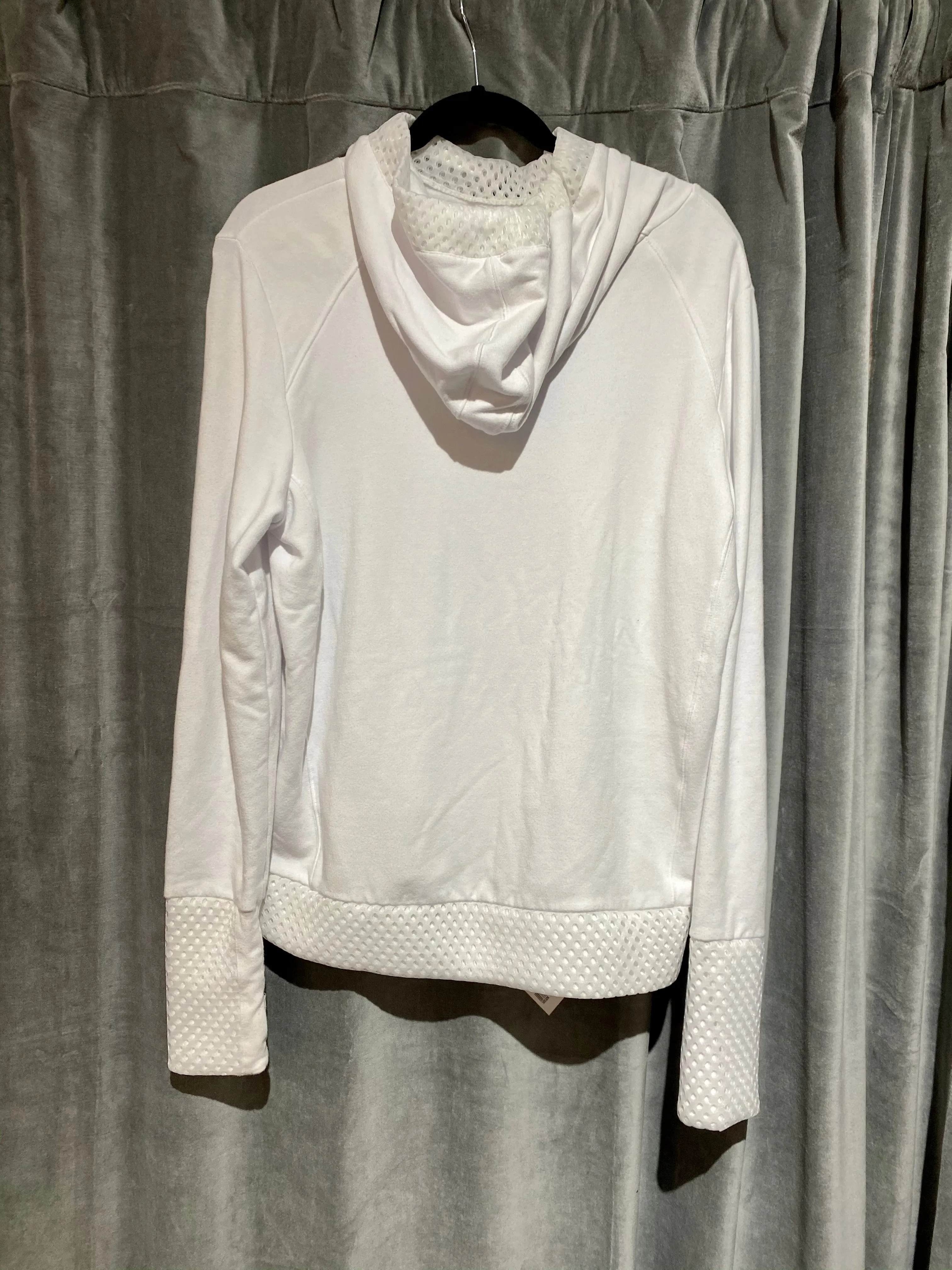 Alo White Hooded Sweatshirt with White Mesh Front Pocket