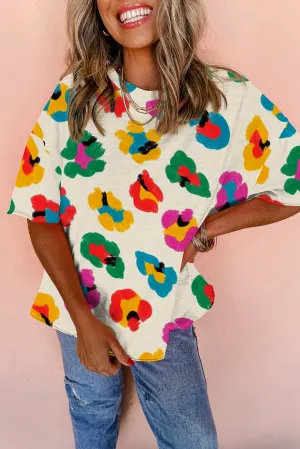 Apricot Leopard Drop Shoulder oversize Tee