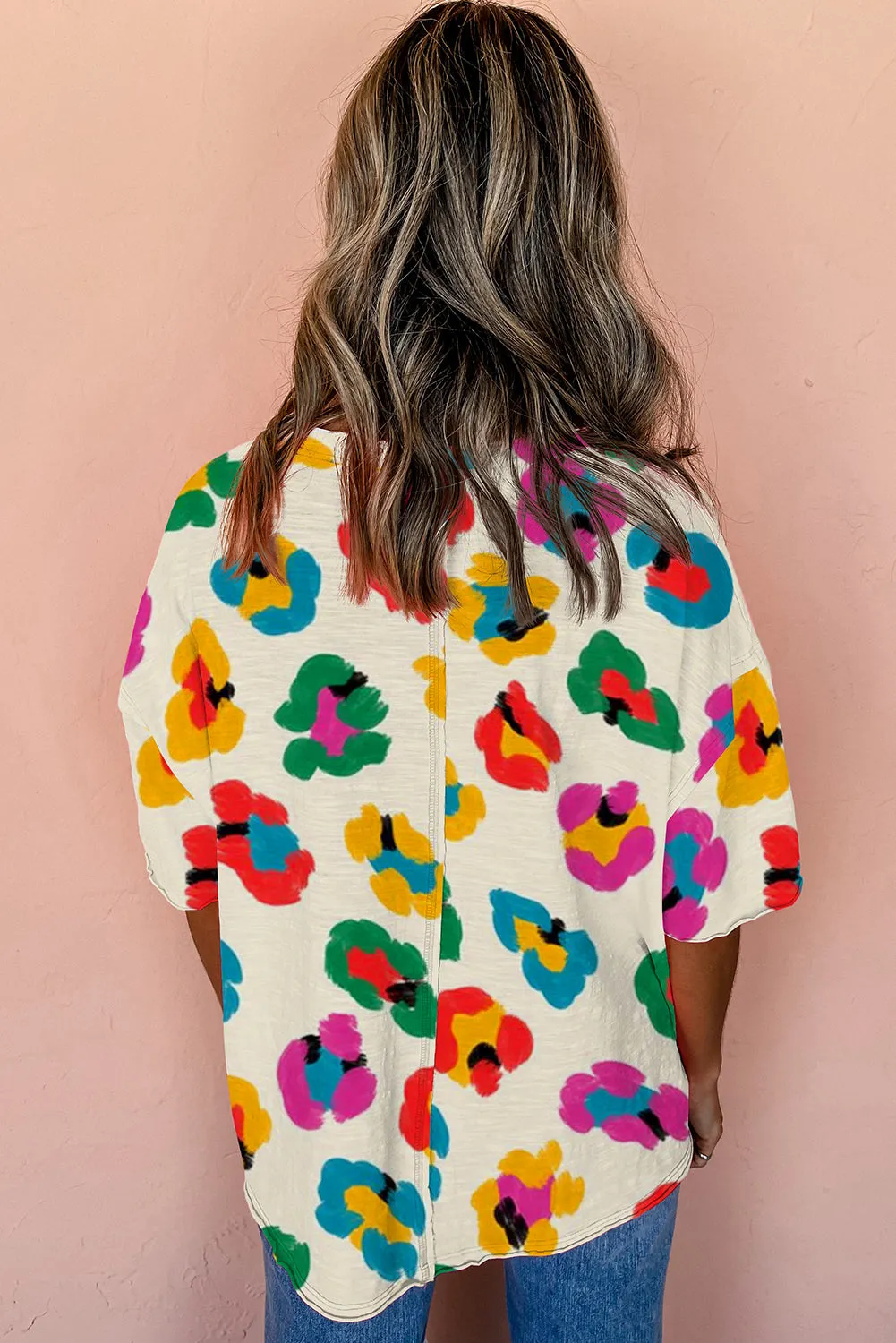 Apricot Leopard Drop Shoulder oversize Tee