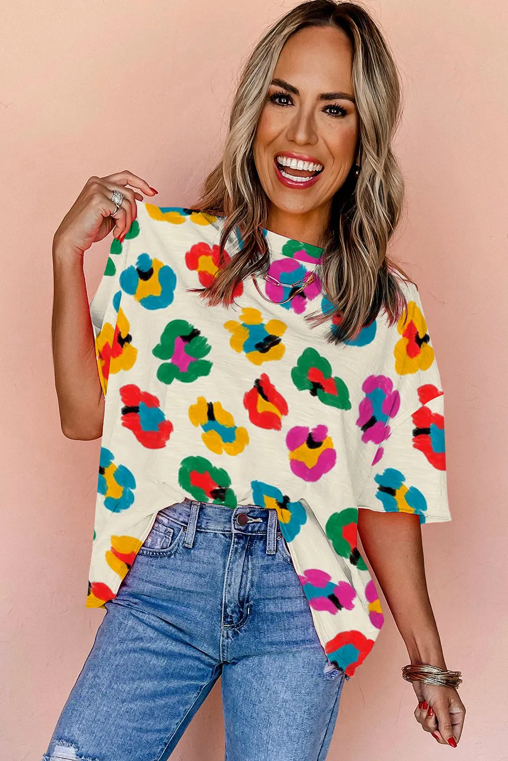 Apricot Leopard Drop Shoulder oversize Tee