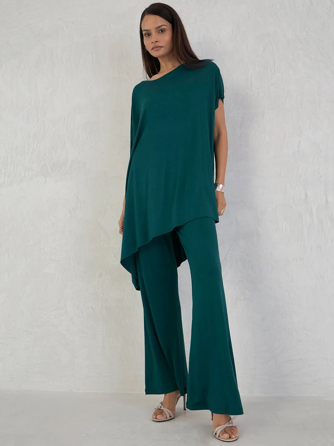 Bamboo Green Knit Flared Pants