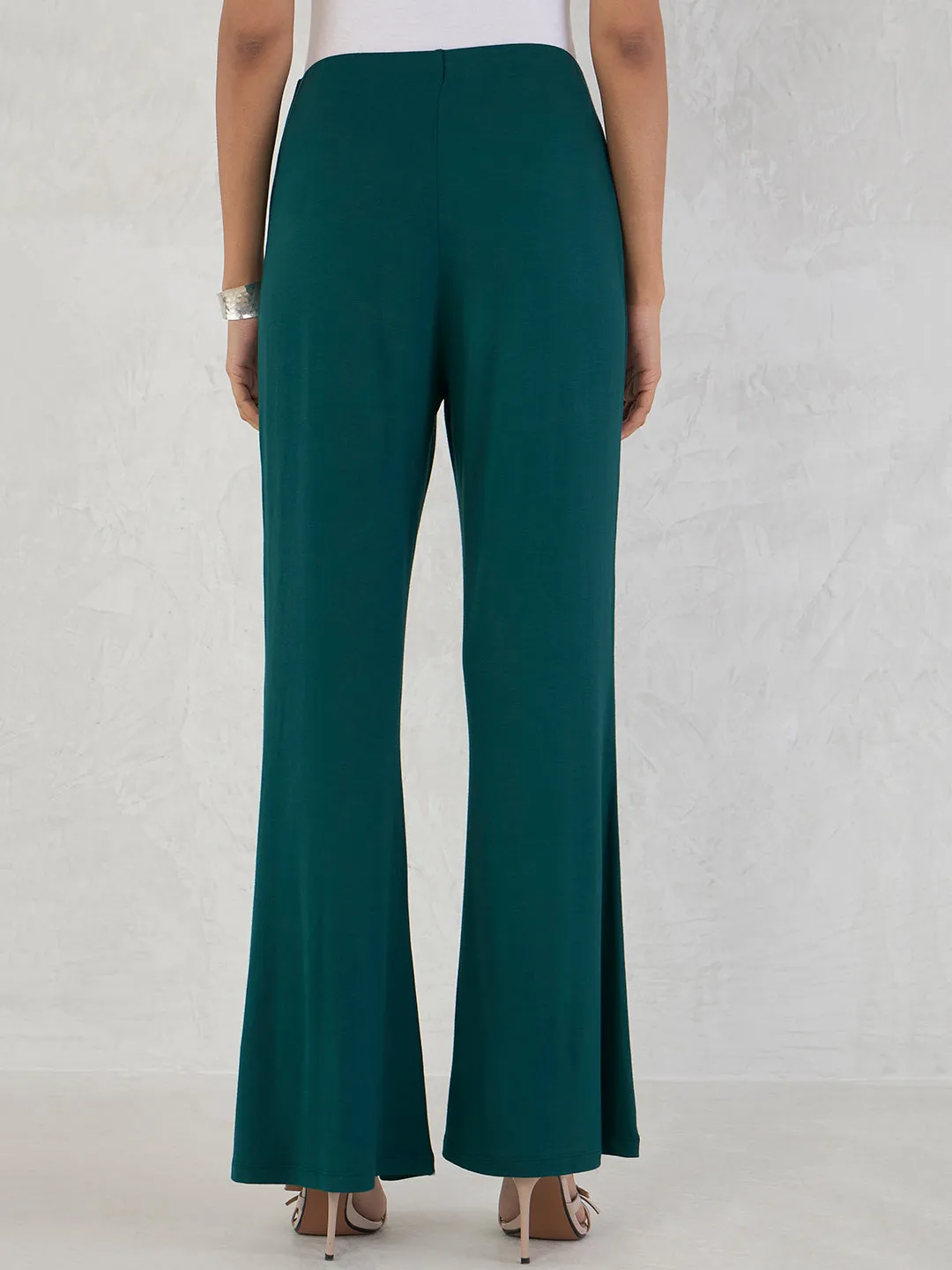 Bamboo Green Knit Flared Pants
