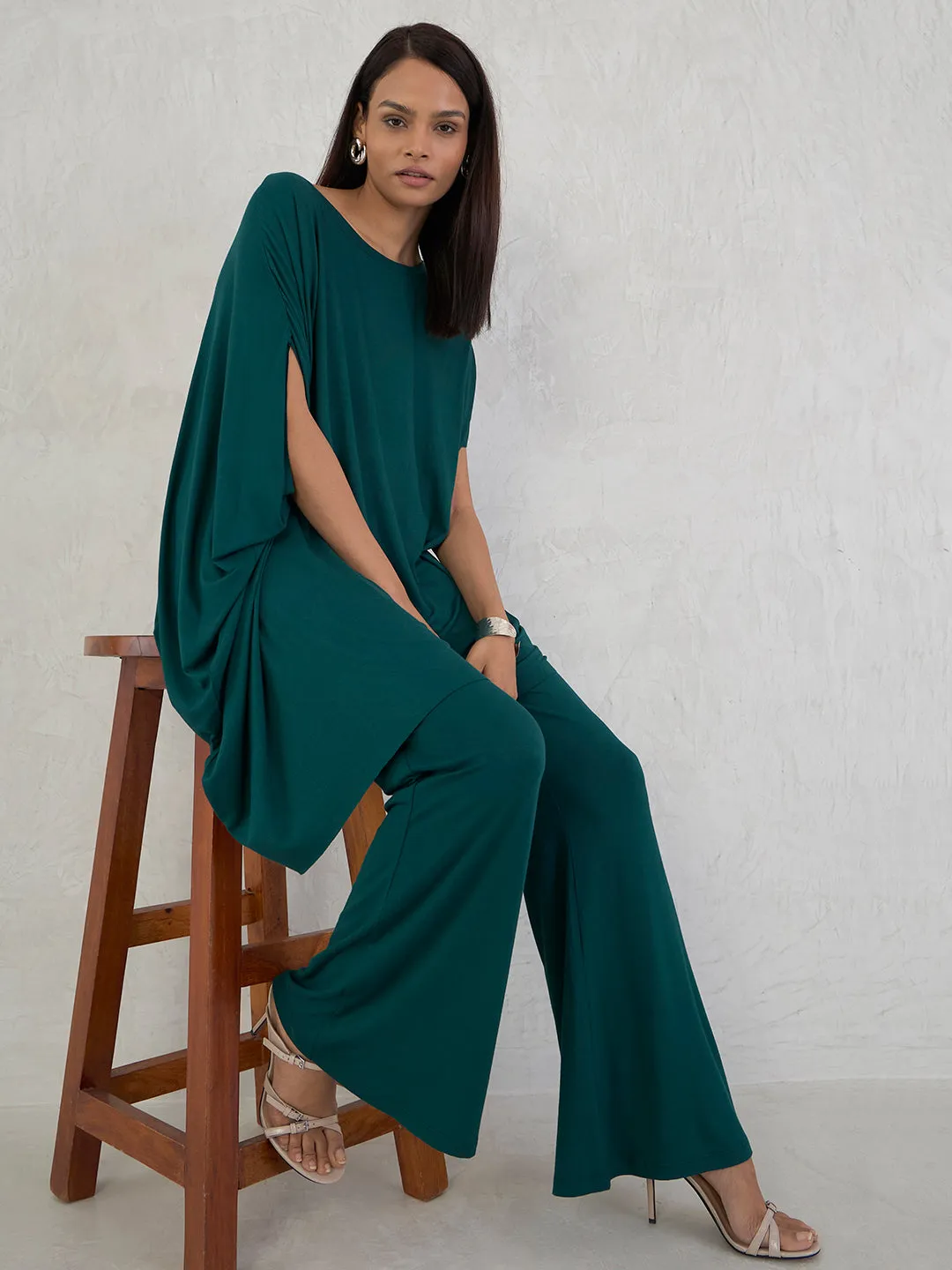Bamboo Green Knit Flared Pants