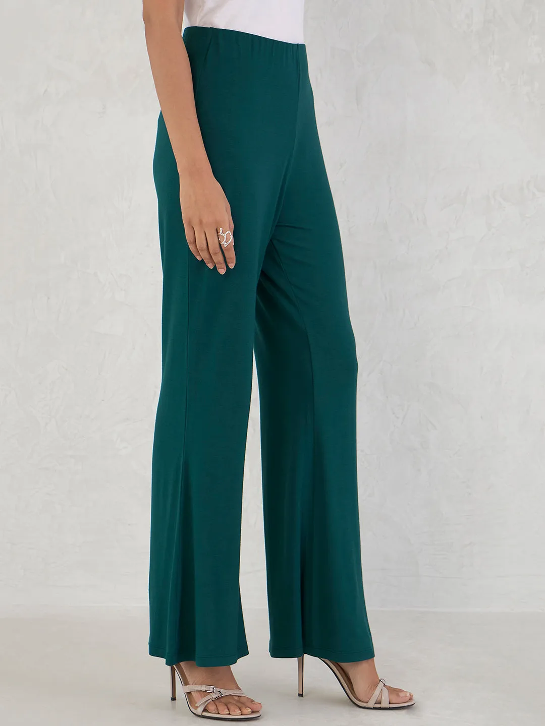 Bamboo Green Knit Flared Pants