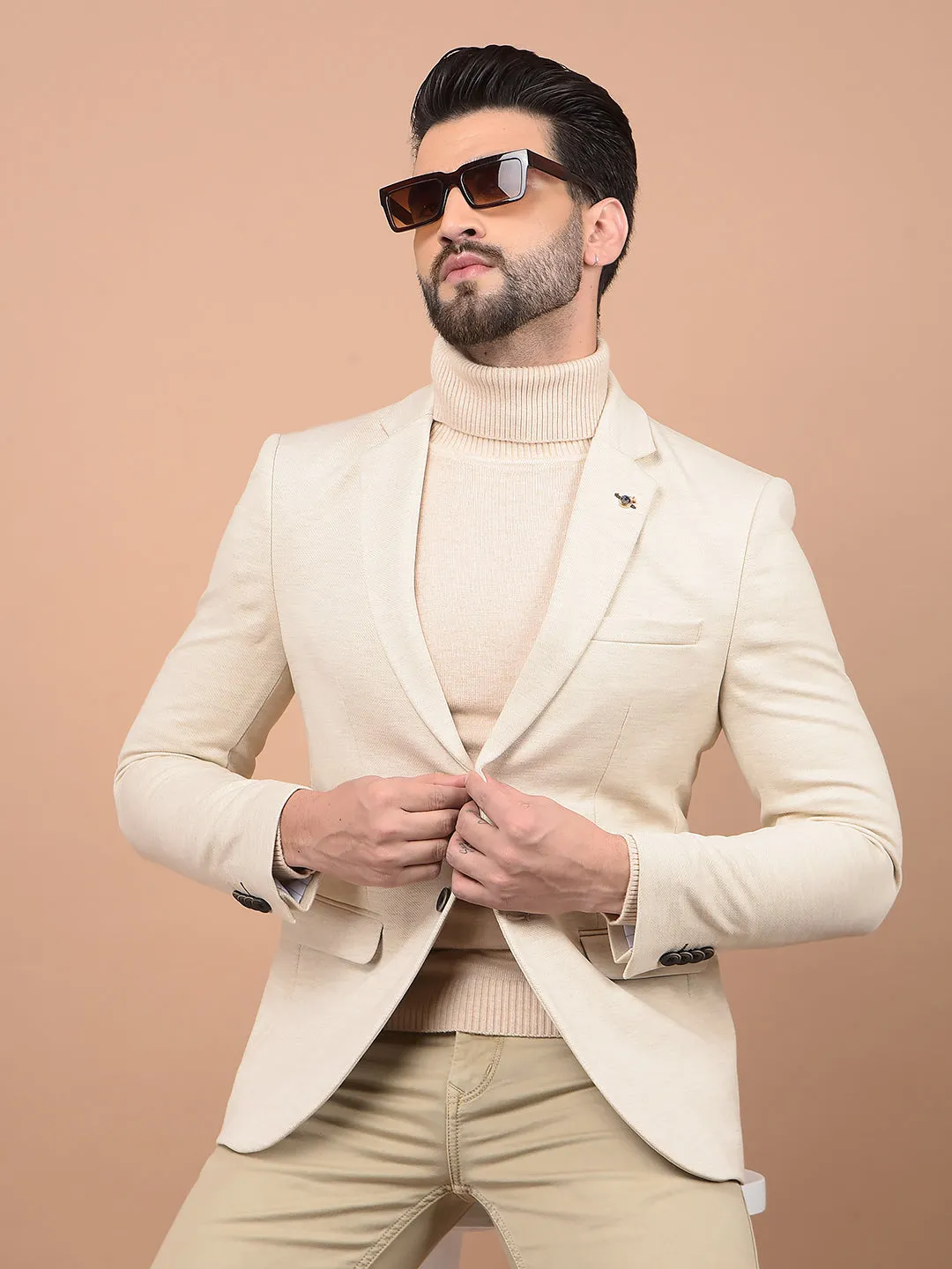 Beige Single Breasted Blazer