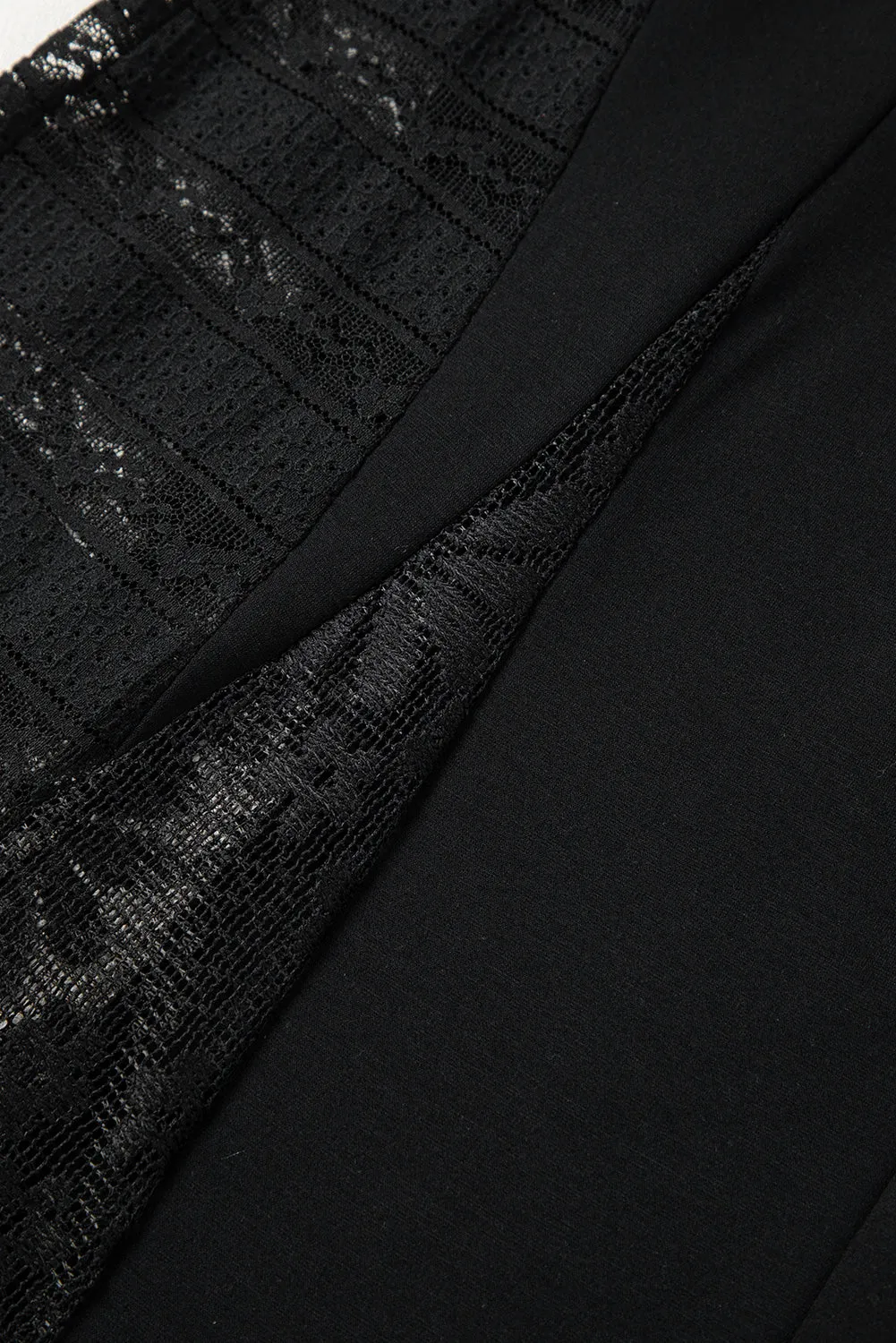 Black Boho Lace Patchwork Wide Leg High Waist Pants