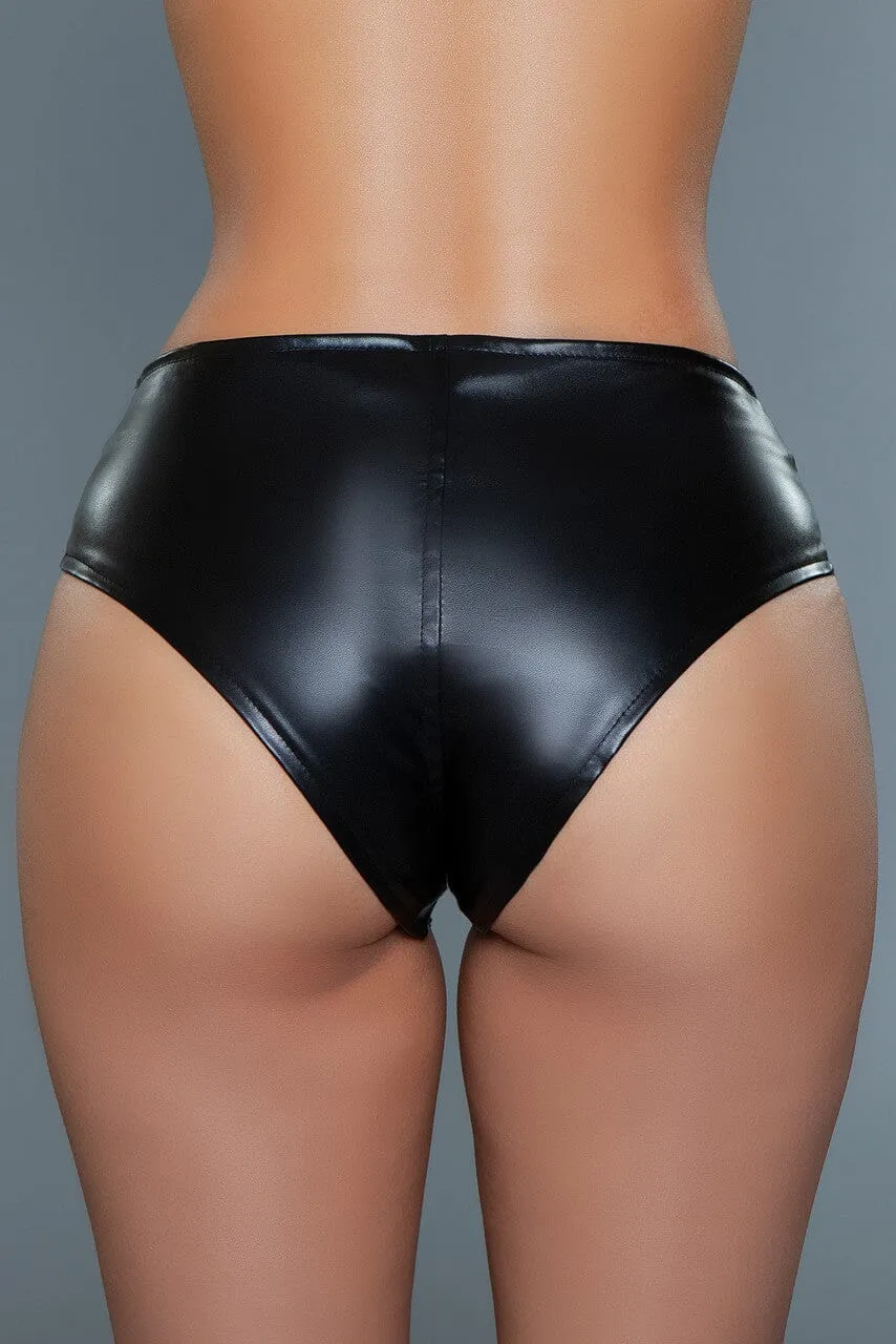 Black Low Rise Cheeky Leather Shorts