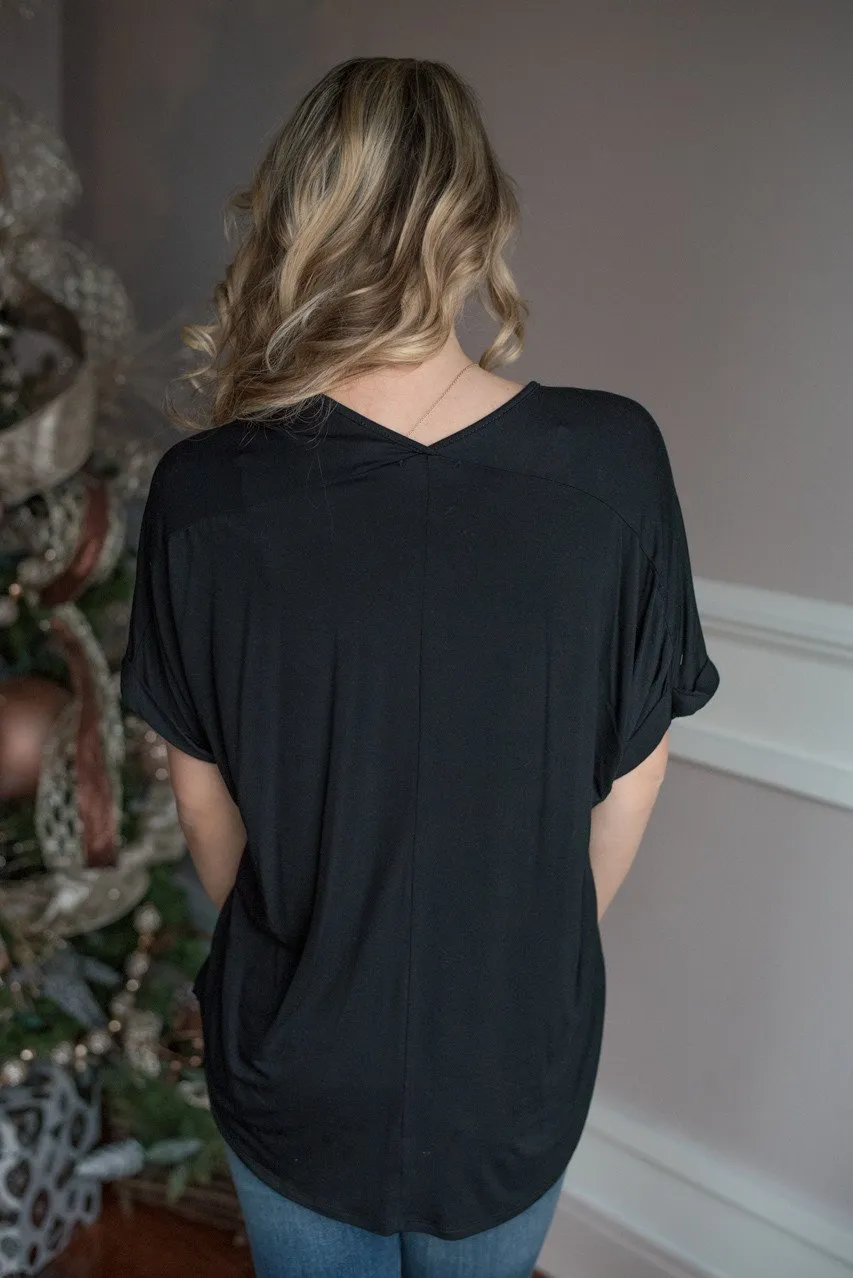 Black Slouchy V-Neck Top