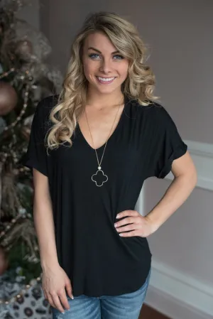 Black Slouchy V-Neck Top