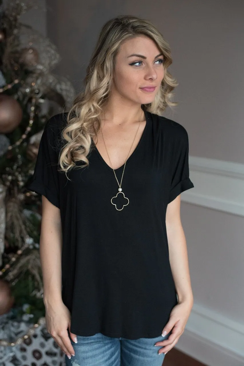 Black Slouchy V-Neck Top