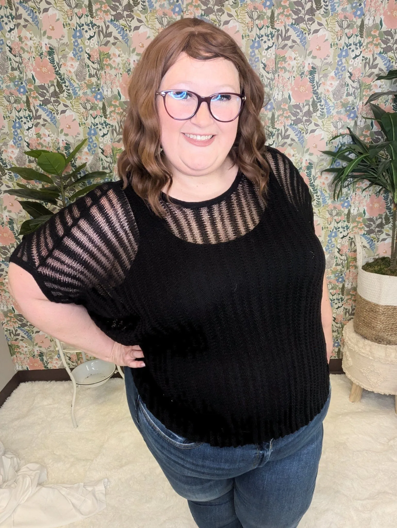 Brenna Open Knit Short Sleeve Boxy Sweater