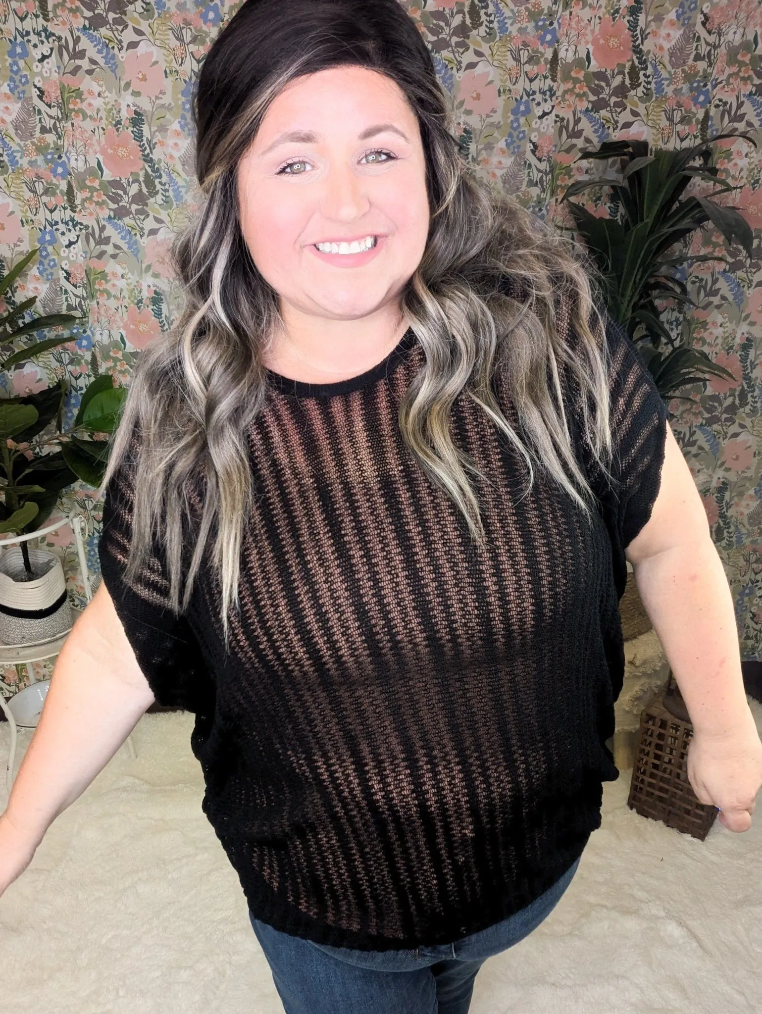 Brenna Open Knit Short Sleeve Boxy Sweater