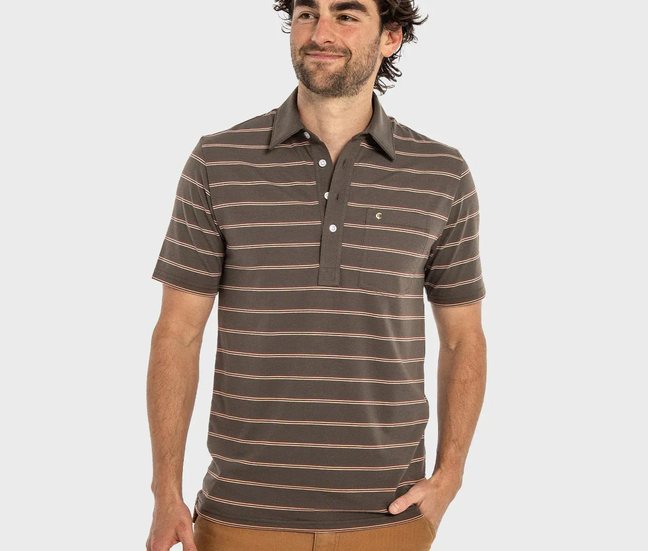 Cassidy Stripe Brown Performance Players Shirt