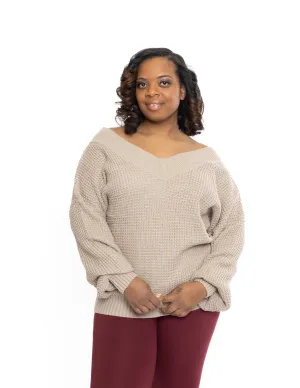Chunky V-Neck Waffle Knit Sweater