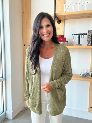 Crochet Knit Slouchy Cardigan in Olive