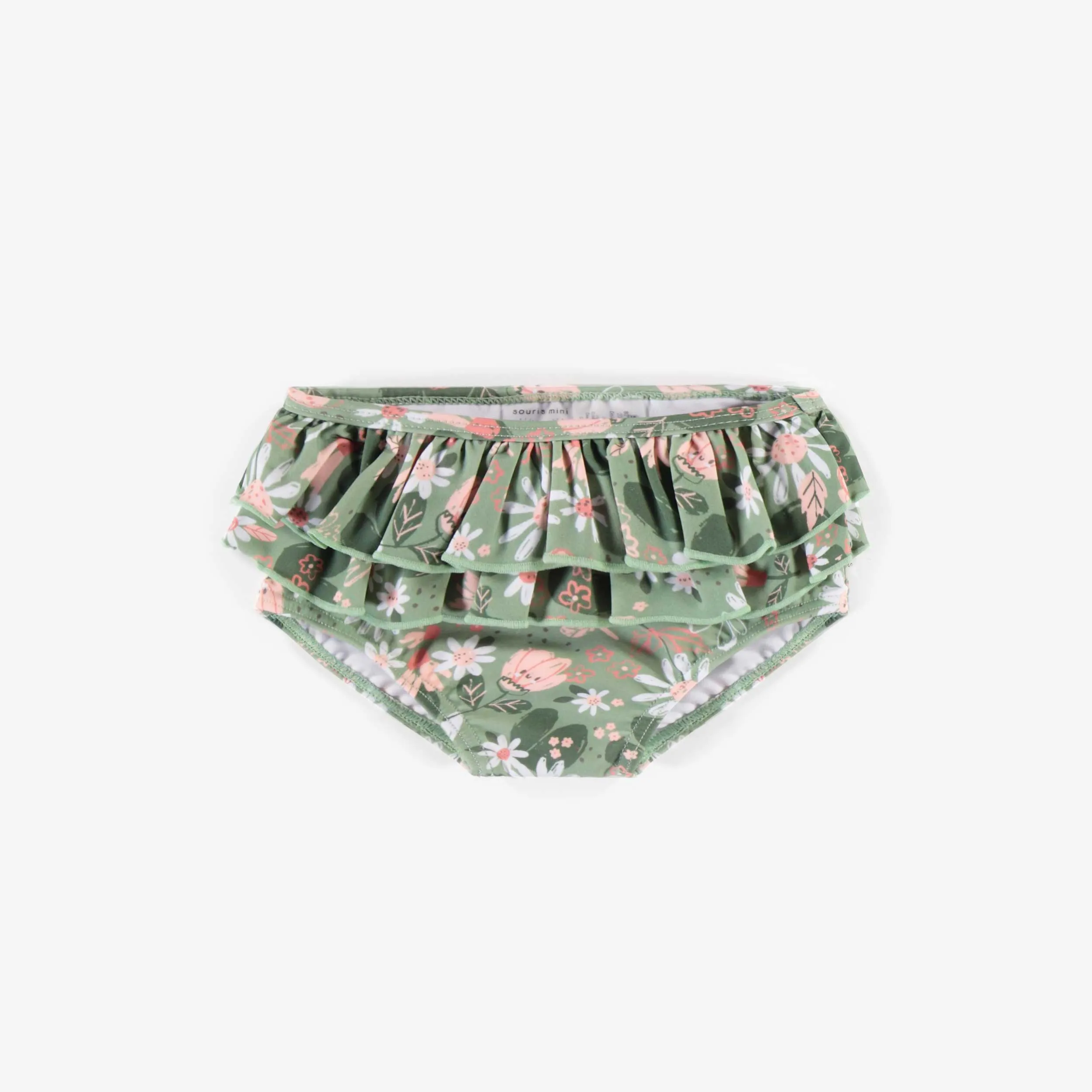 Culotte de bain verte à motifs avec jupette, bébé  || Green patterned bathing panties with skirt, baby