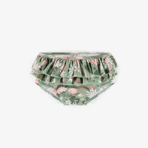 Culotte de bain verte à motifs avec jupette, bébé  || Green patterned bathing panties with skirt, baby