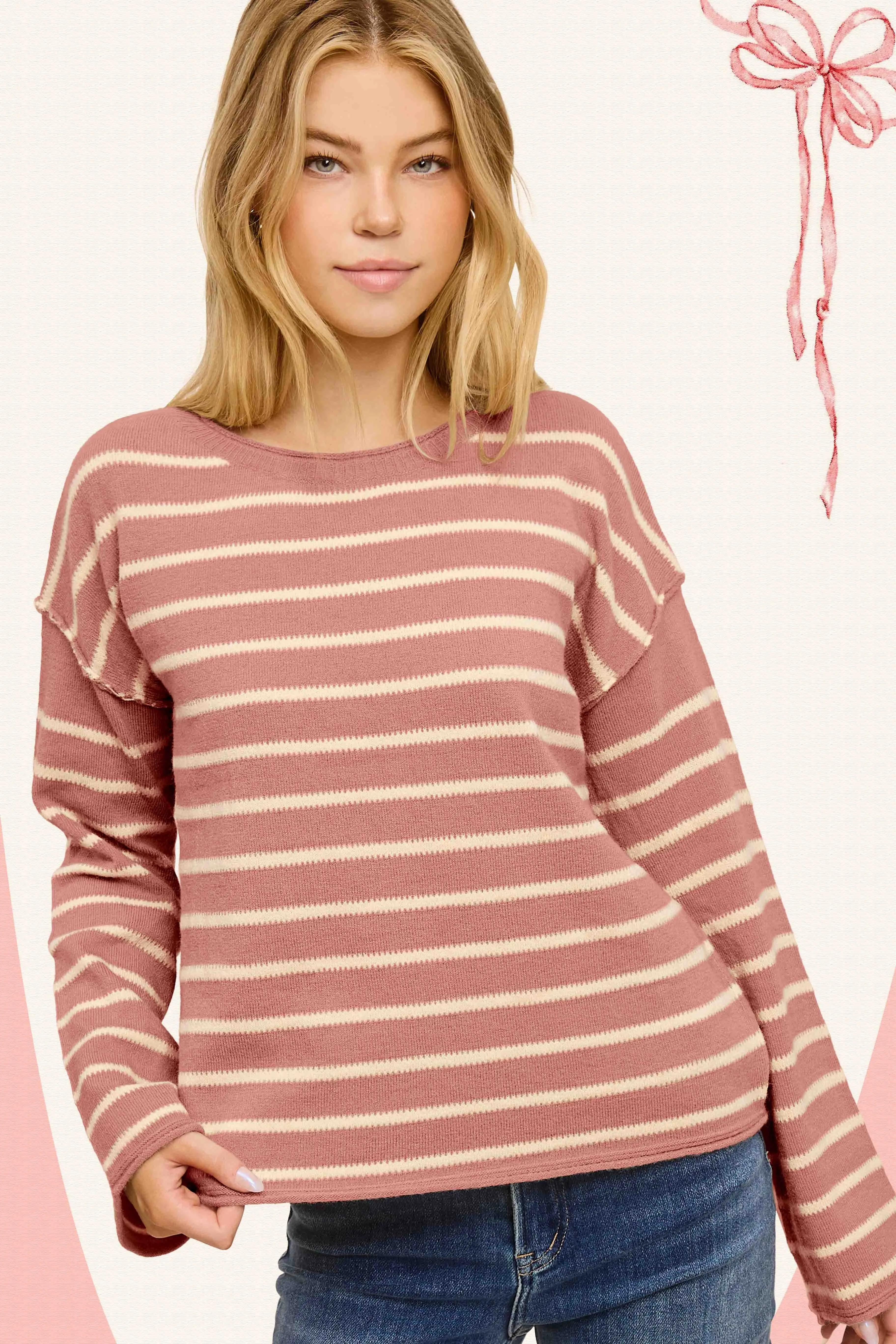 Dexter Super Soft Striped Loose Fit Sweater - Rose