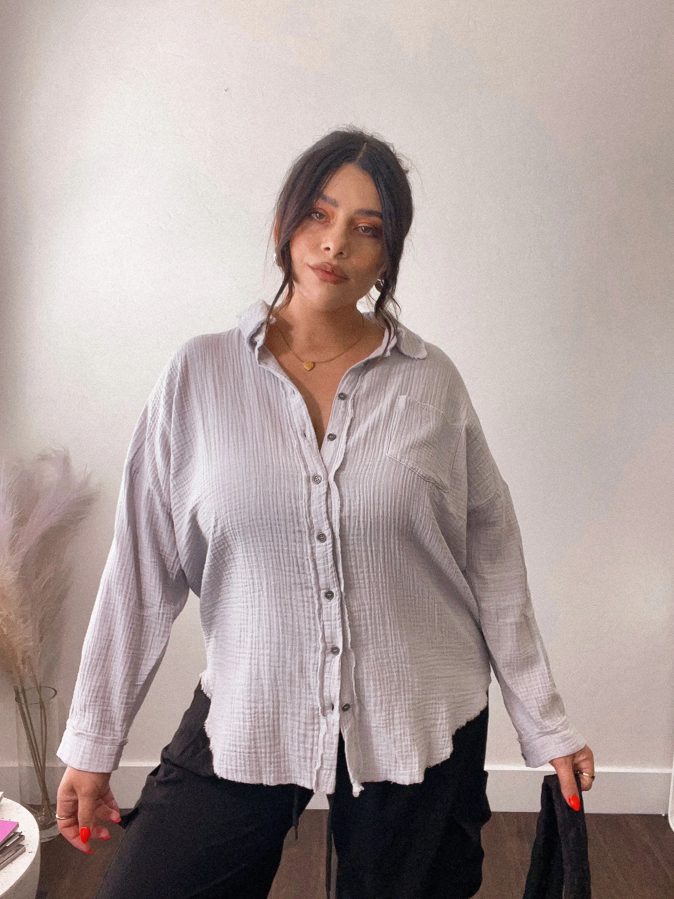 Double Gauze Buttondown Shirt *LIGHT GREY*