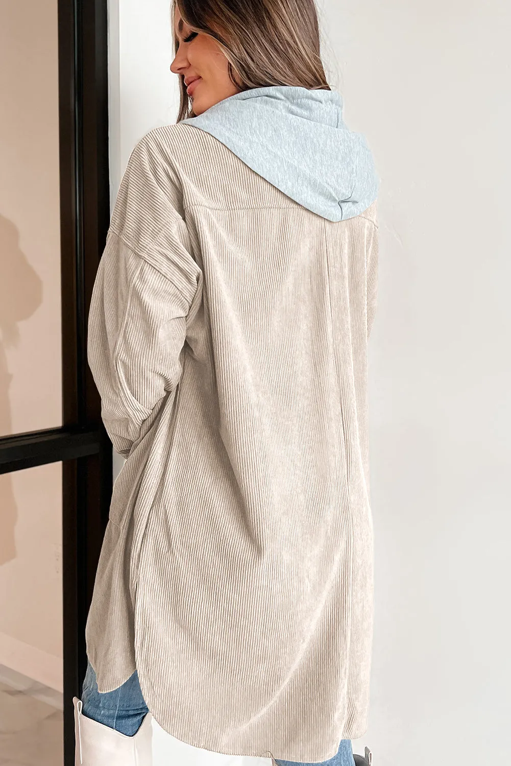 Drawstring Button Up Hooded Jacket
