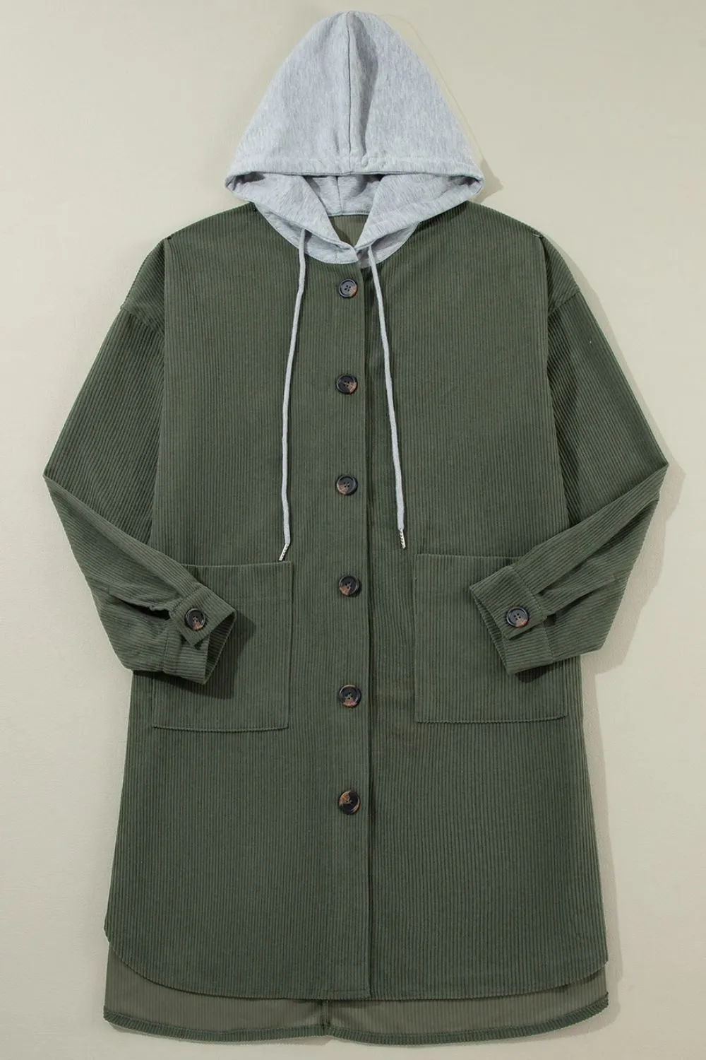 Drawstring Button Up Hooded Jacket