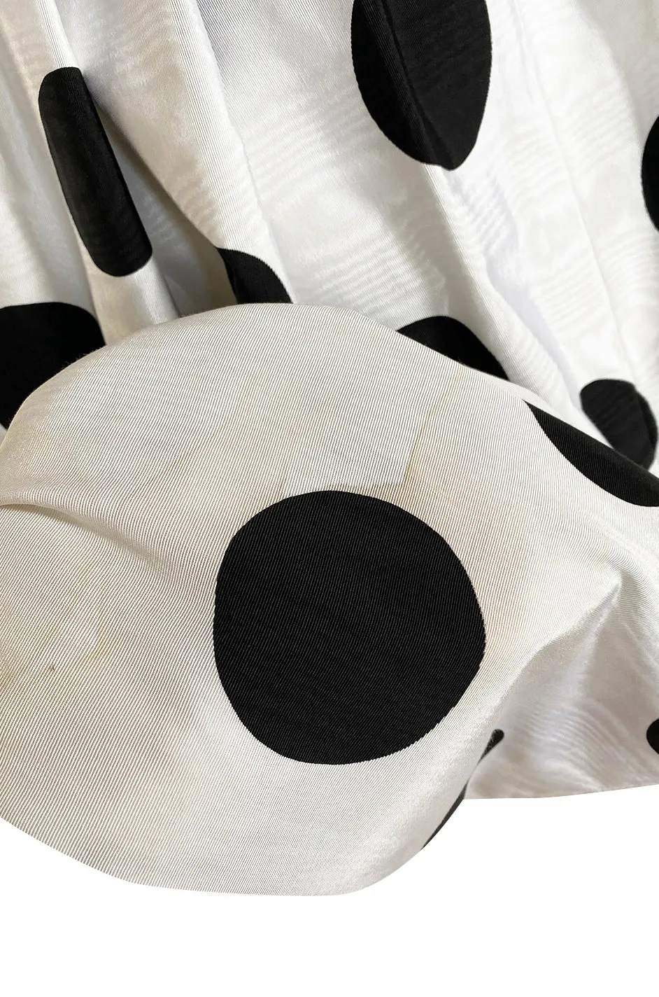 Early 1980s Possible Louis Feraud Graphic Sequin Bodice w Black & White Dotted Bubble Skirt Dress