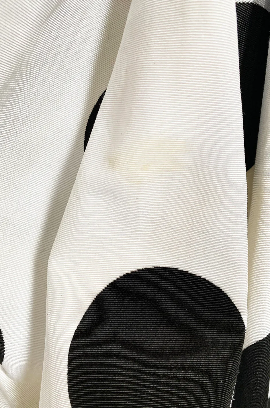 Early 1980s Possible Louis Feraud Graphic Sequin Bodice w Black & White Dotted Bubble Skirt Dress