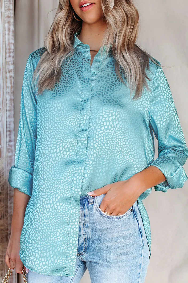 Elegant Leopard Buckle Turndown Collar Tops(4 Colors)