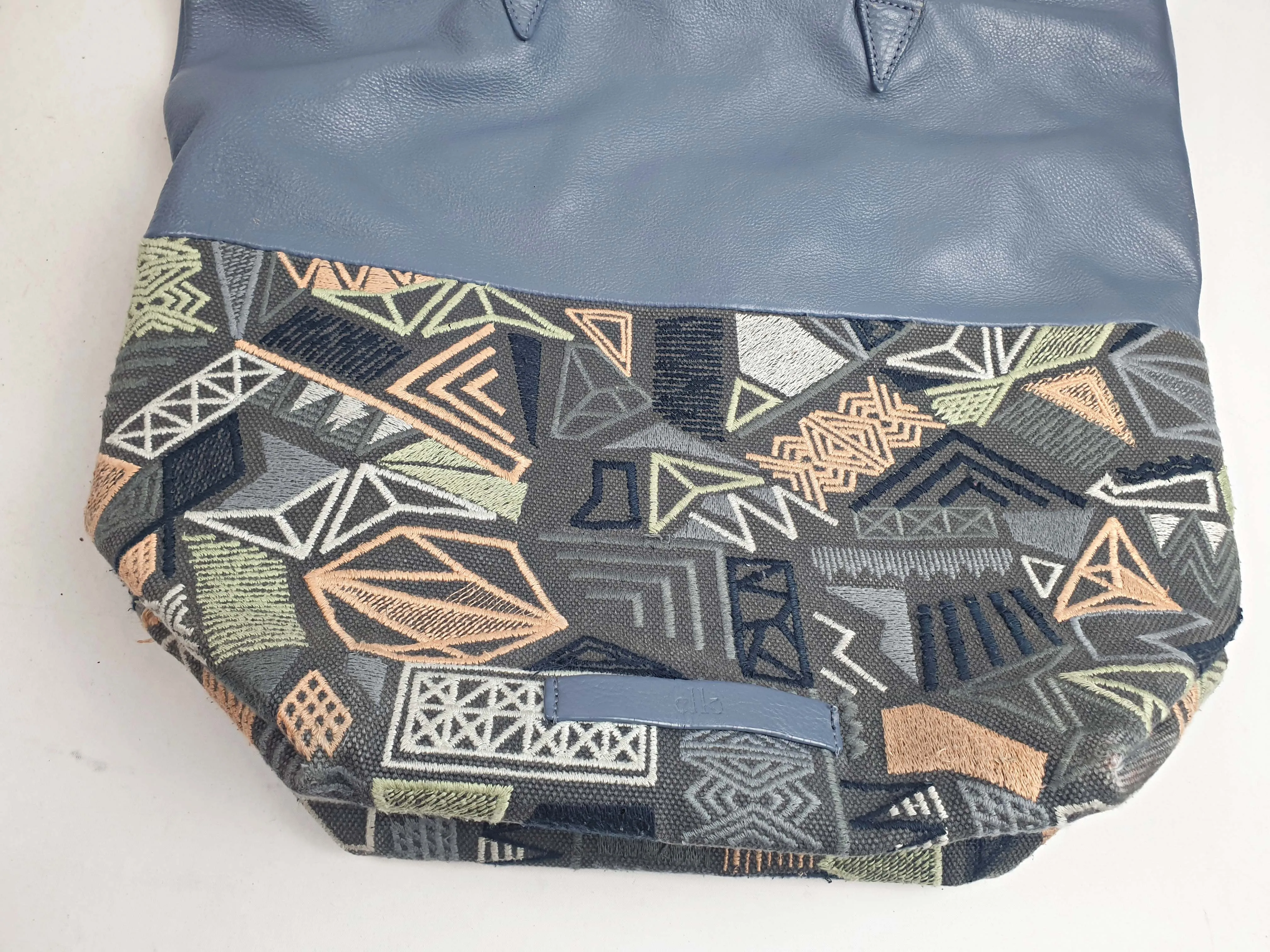 Elk leather and embroidered mix large shoulder bag