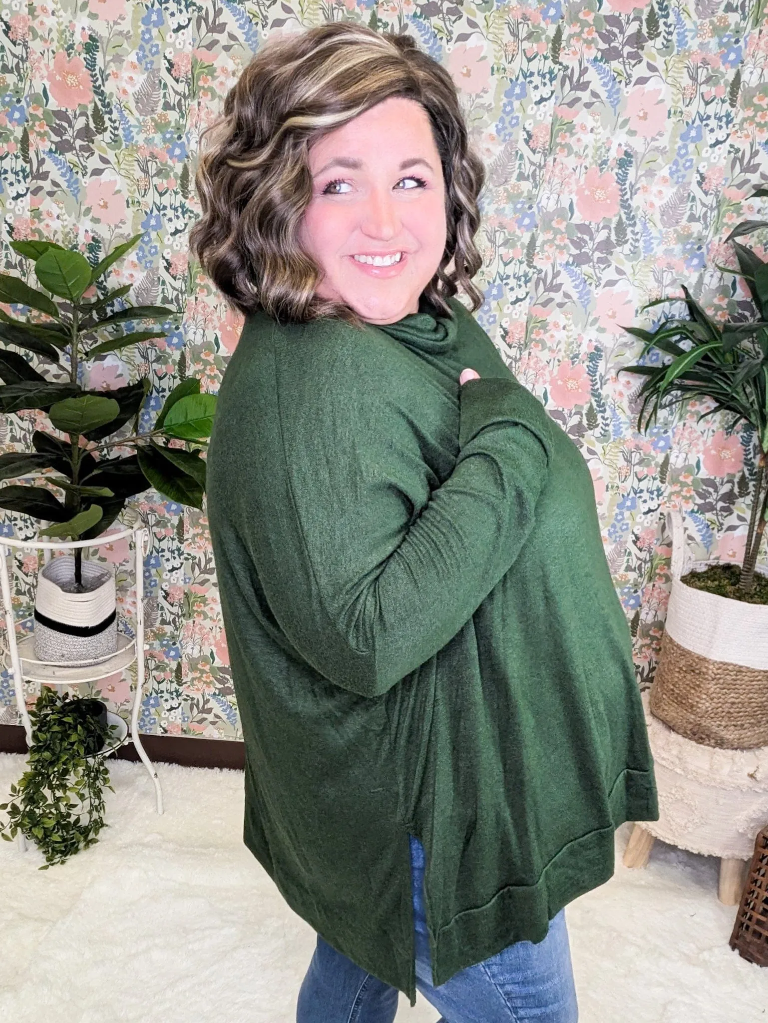 Ellis Cashmere Soft Dolman Cowlneck in Hunter Green