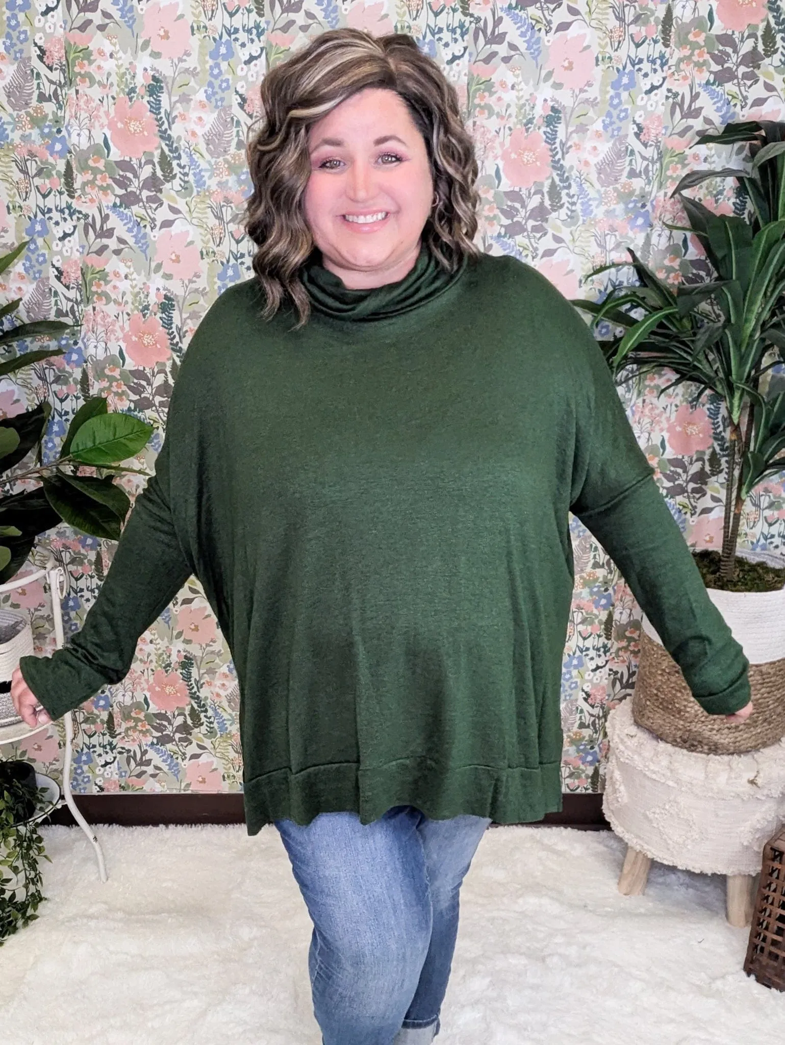 Ellis Cashmere Soft Dolman Cowlneck in Hunter Green