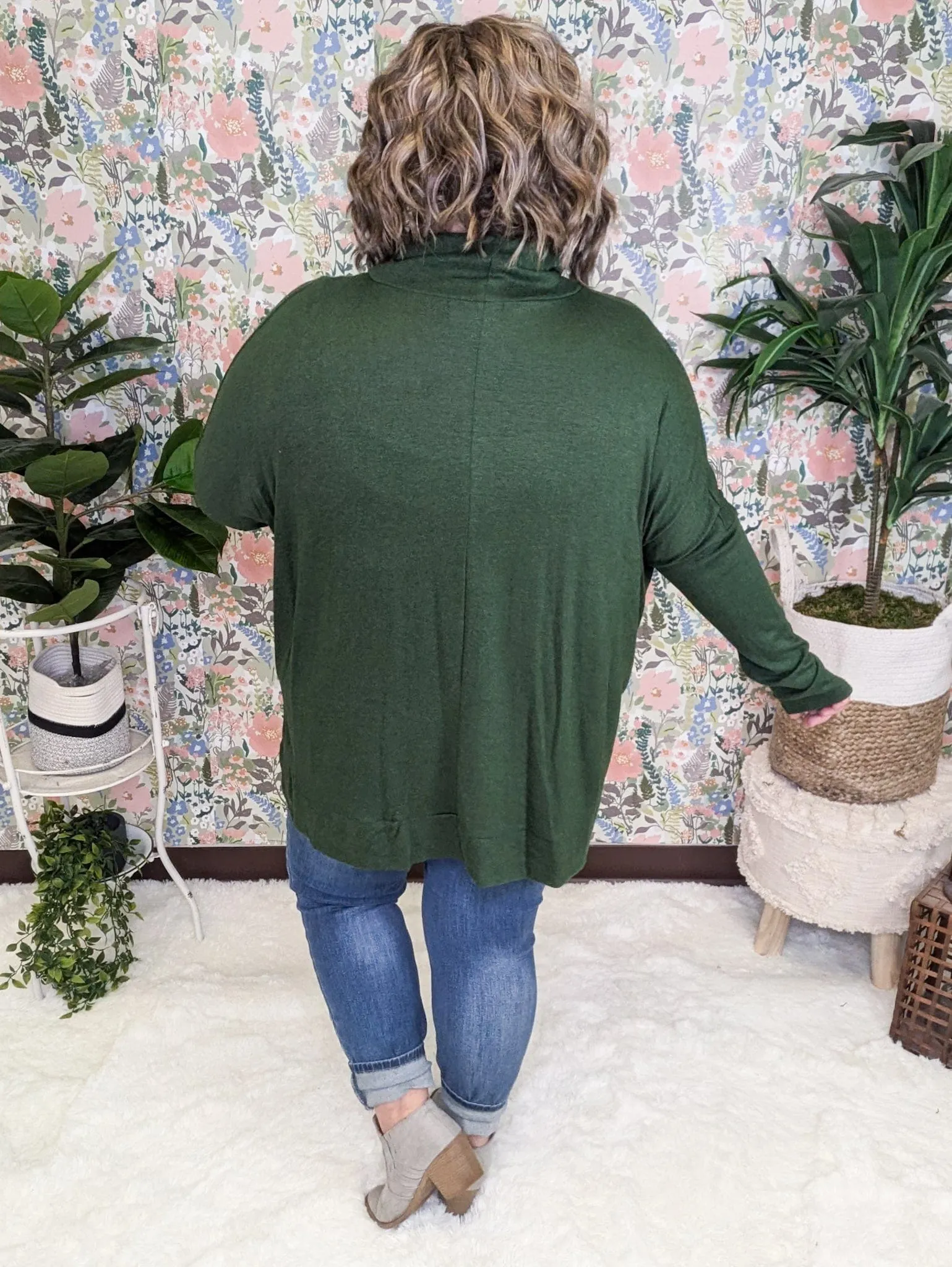 Ellis Cashmere Soft Dolman Cowlneck in Hunter Green