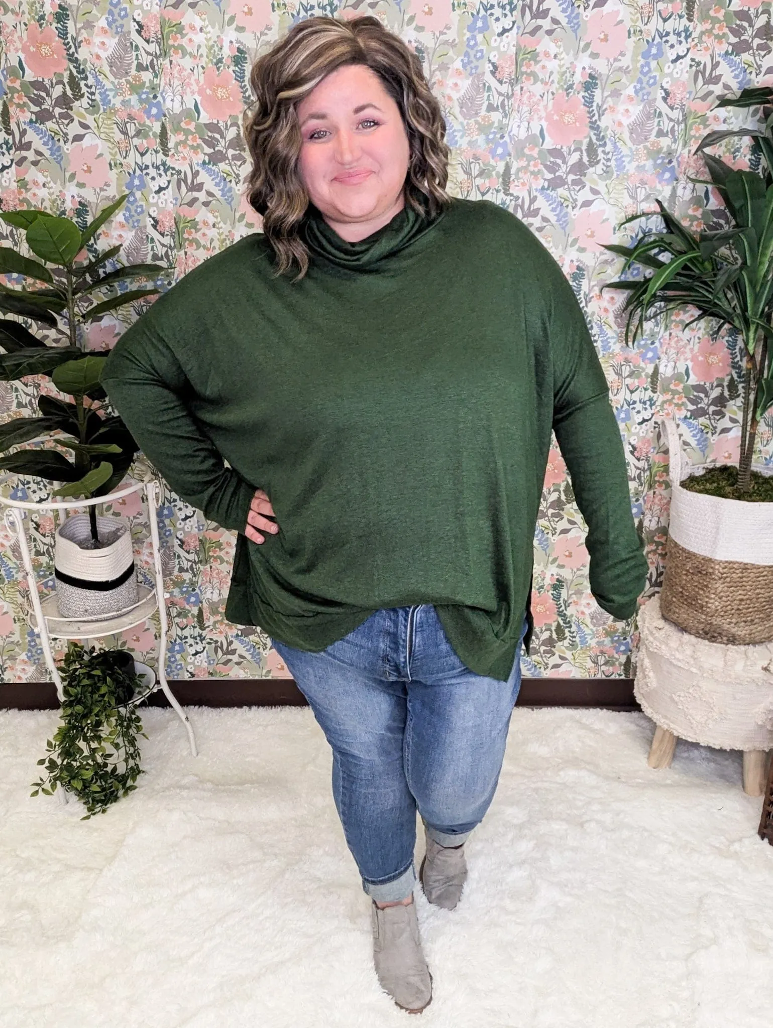 Ellis Cashmere Soft Dolman Cowlneck in Hunter Green