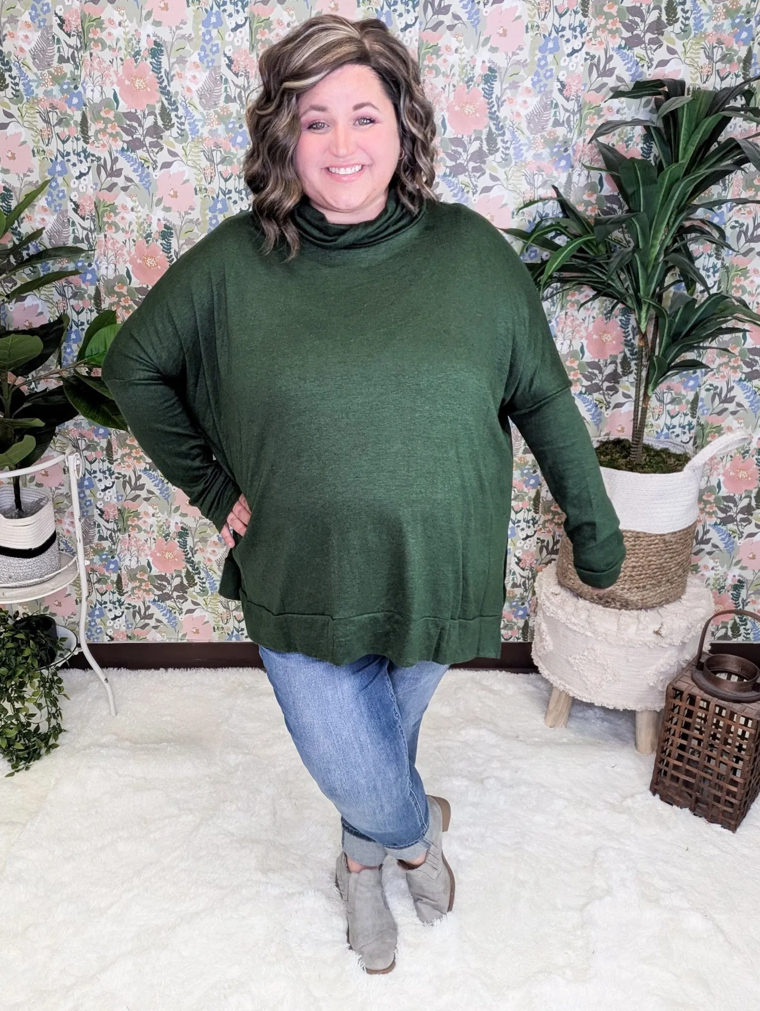 Ellis Cashmere Soft Dolman Cowlneck in Hunter Green