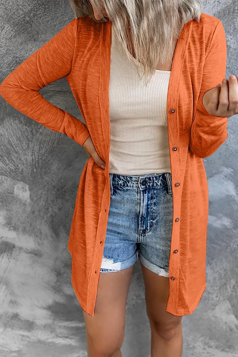 Fashion Solid Buttons O Neck Tops(9 Colors)