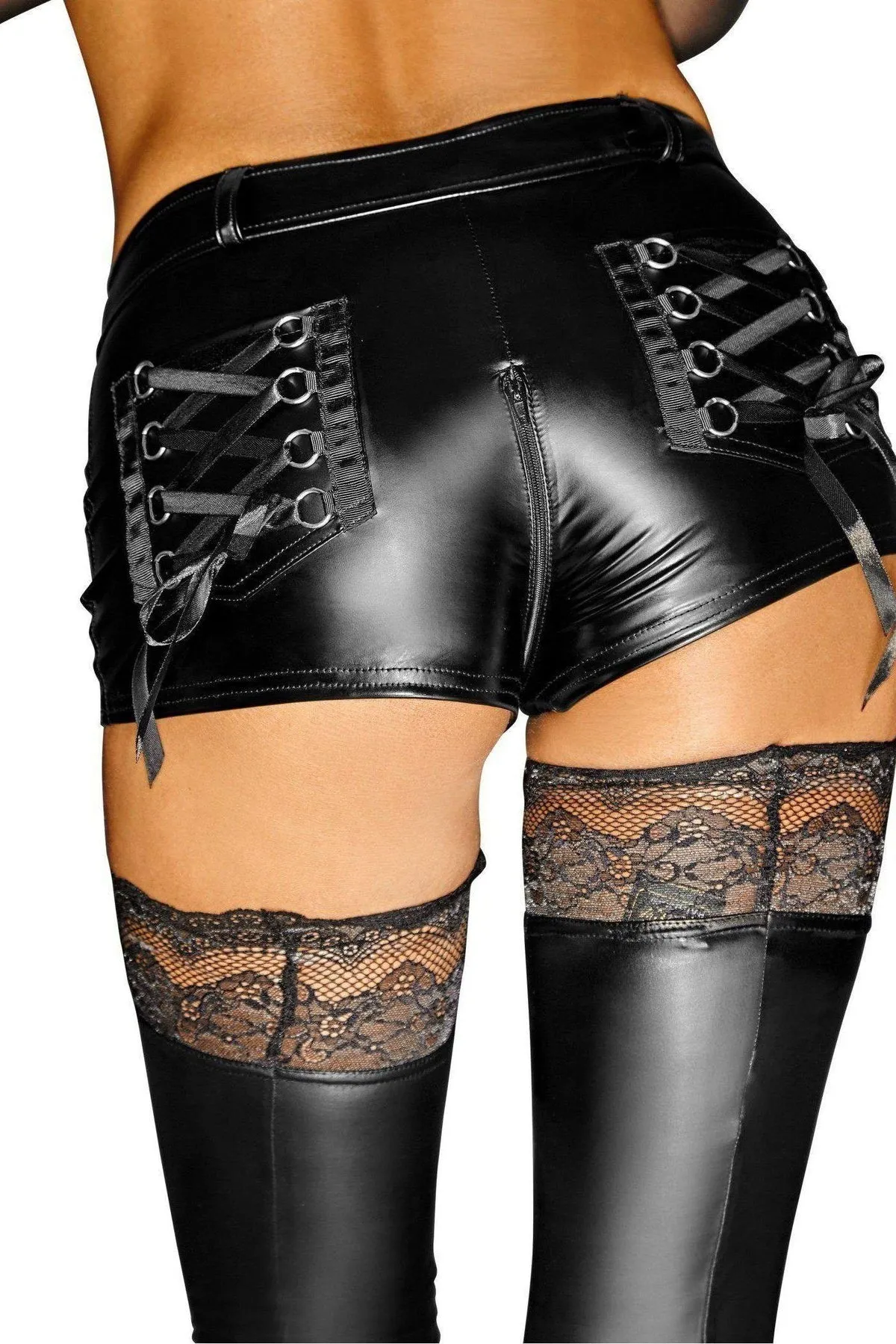 Fetish Shorts with Zippers and Lace Pockets