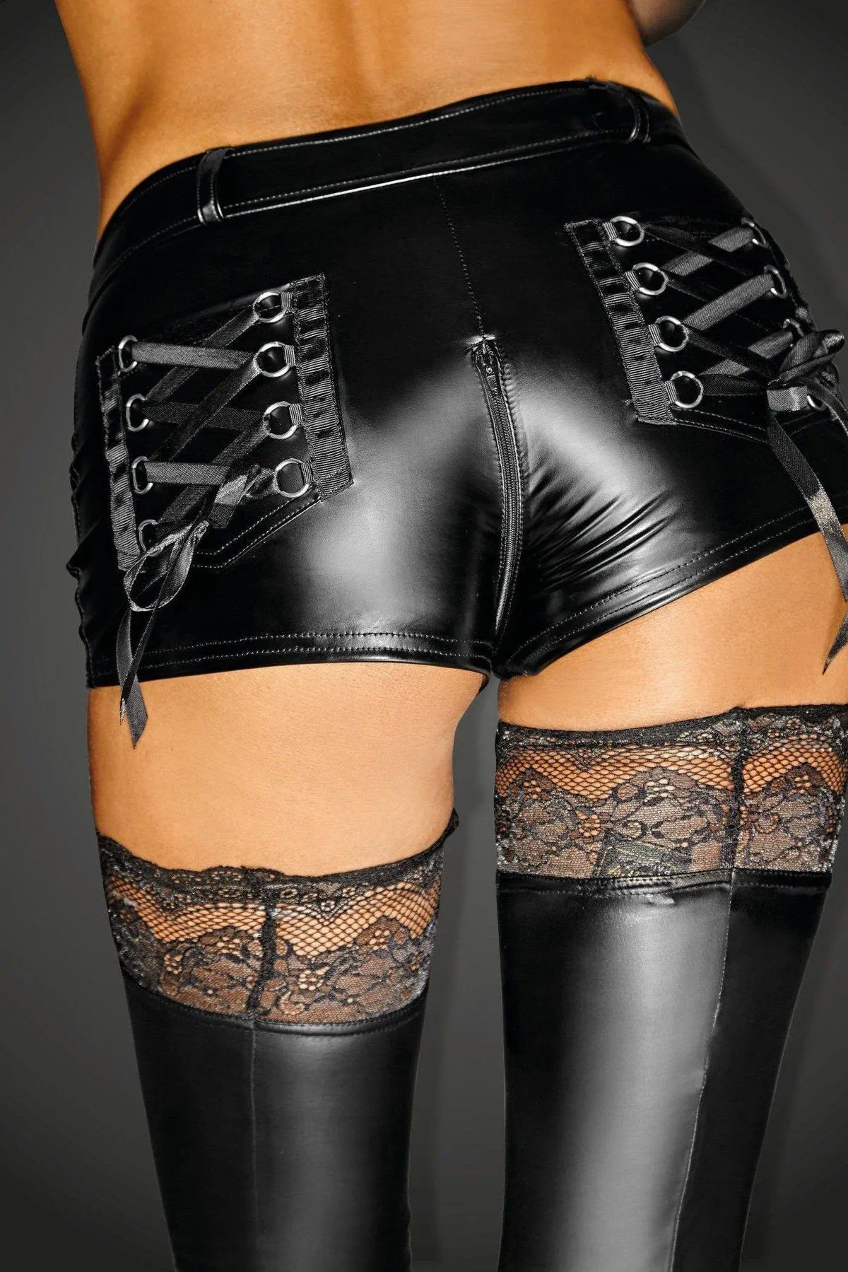 Fetish Shorts with Zippers and Lace Pockets