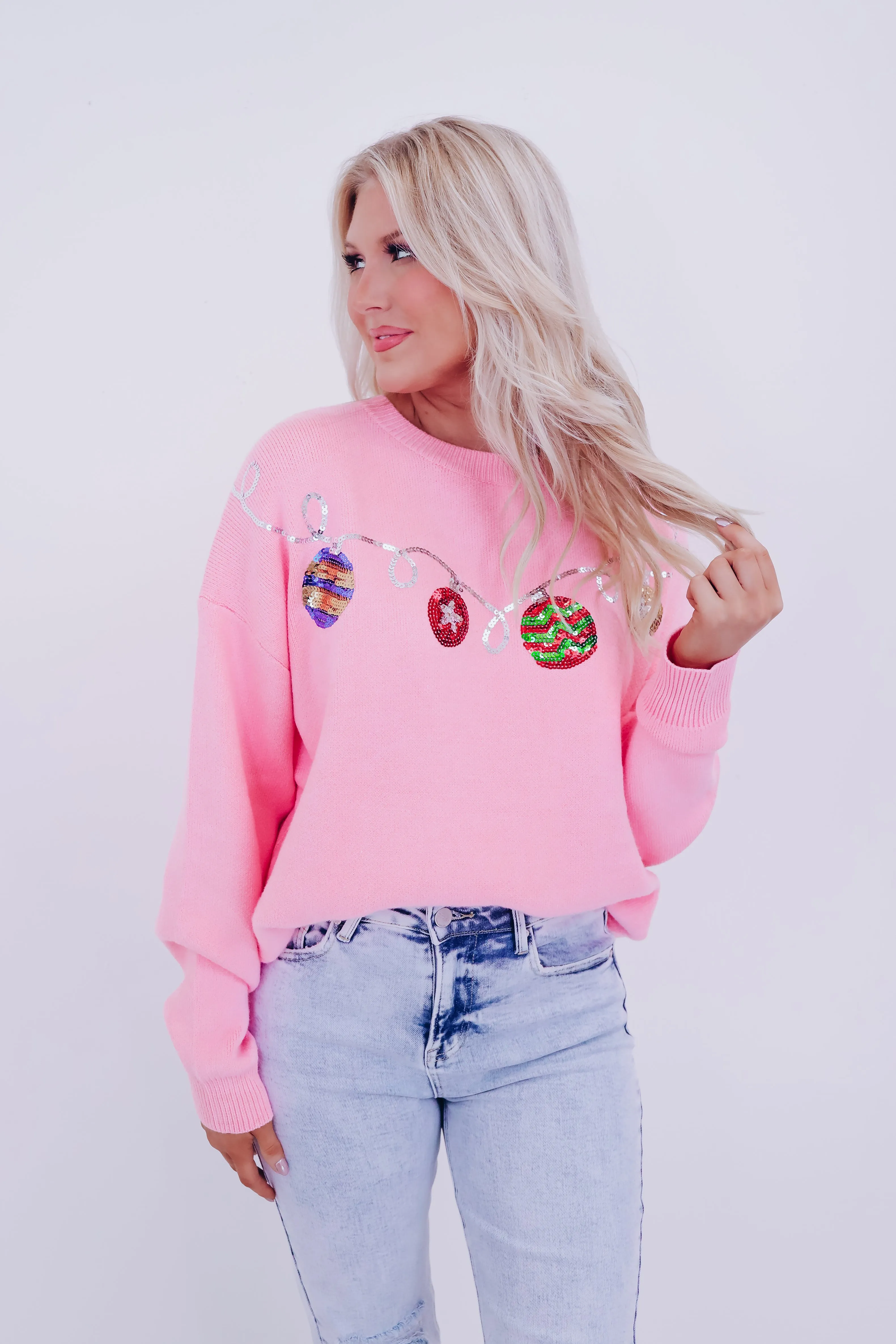 Garland Ornament Sequin Sweater  - Pink