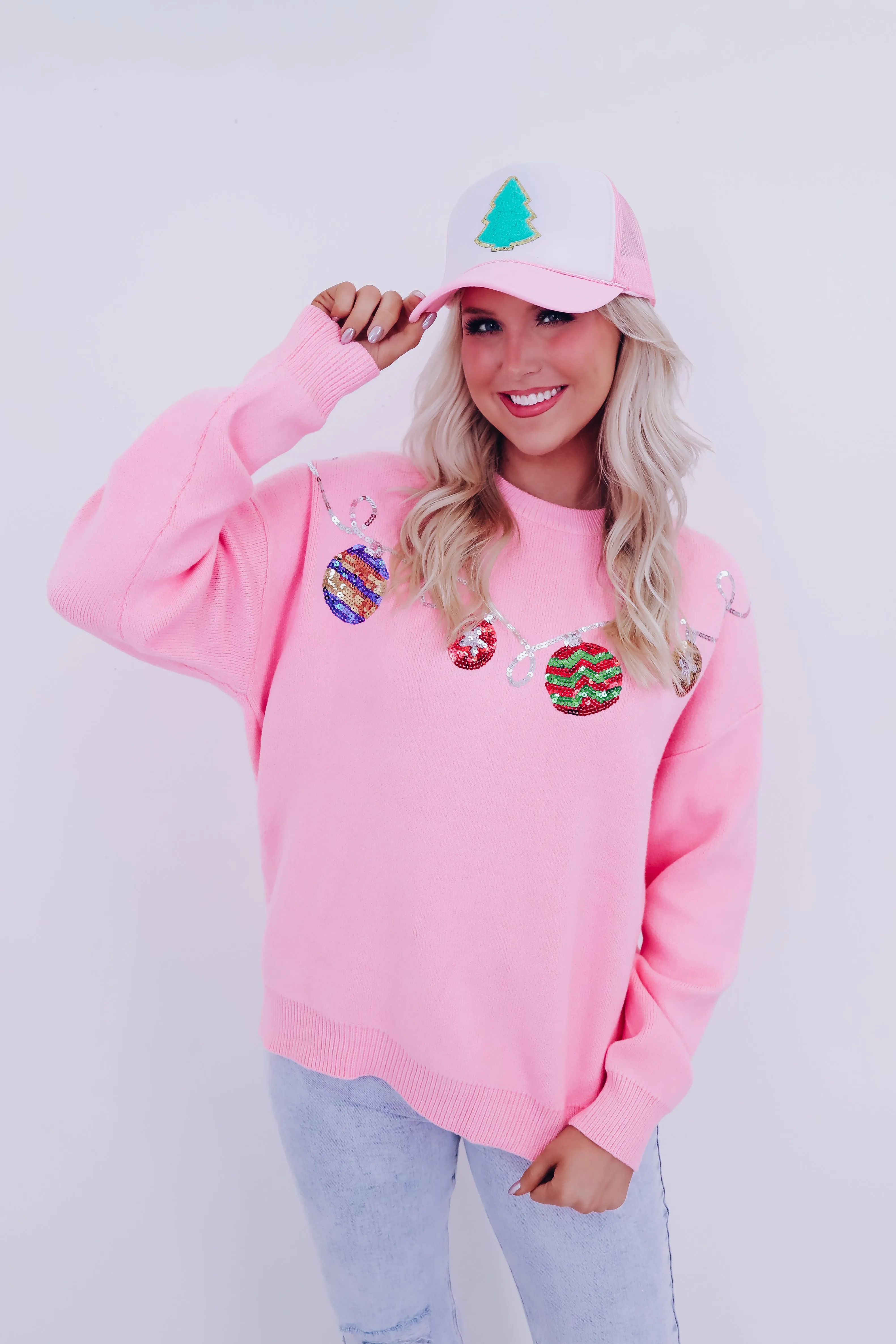 Garland Ornament Sequin Sweater  - Pink