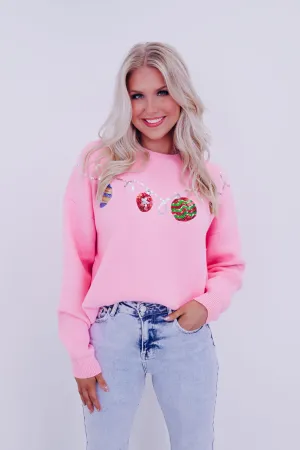 Garland Ornament Sequin Sweater  - Pink
